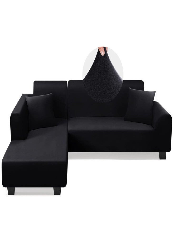 KinCam Sectional Couch Covers L Shape Sofa Covers Super Stretch 2pcs Sofa Slipcovers for 3 + 3 Seaters Sectional Chaise Slipcover with 2pcs Pillow Covers for Pets Kids, Black - Image 1